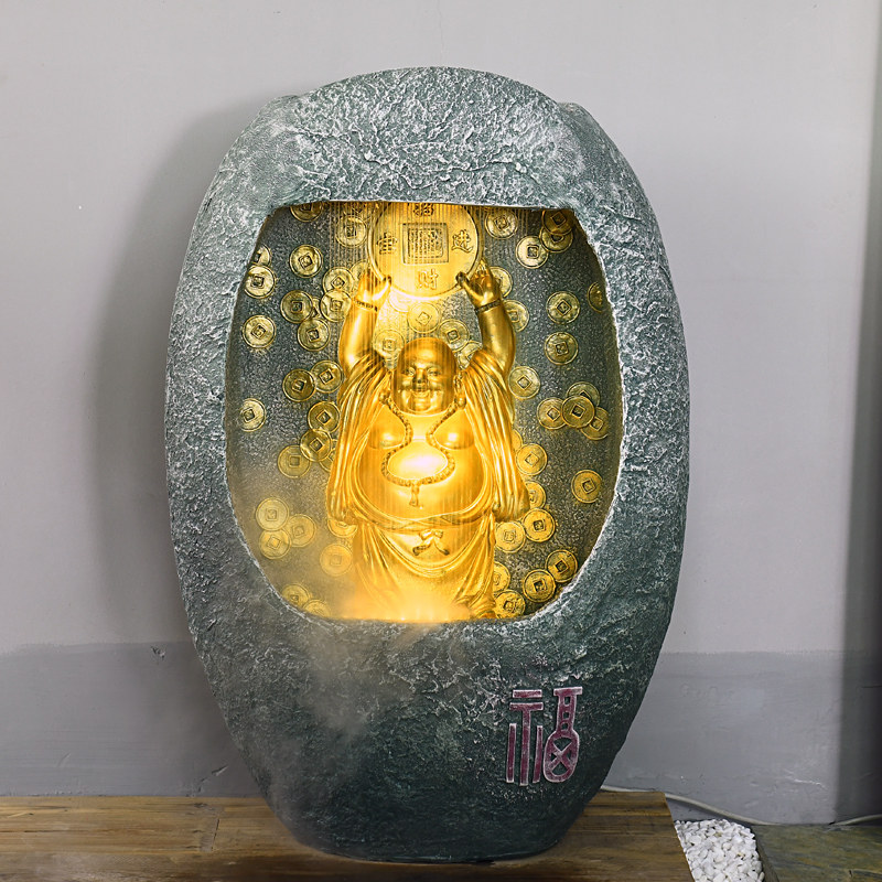 禅意佛像盆景落地摆件家居客厅玄关办公室装饰流水加湿器创意礼品