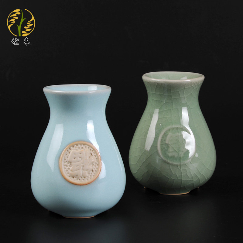 汝窑花瓶小号陶瓷插花瓷瓶中式简约餐桌客厅茶几办办公室装饰摆件