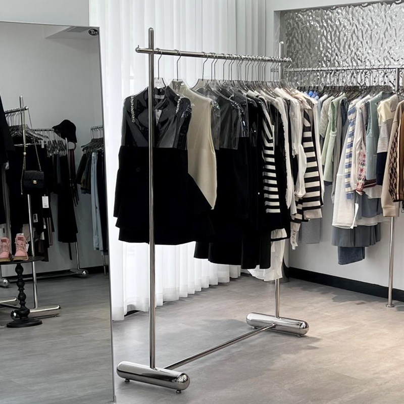 不锈钢服装店衣架展示架落地式男女店中岛陈列货架简易挂衣服杆子