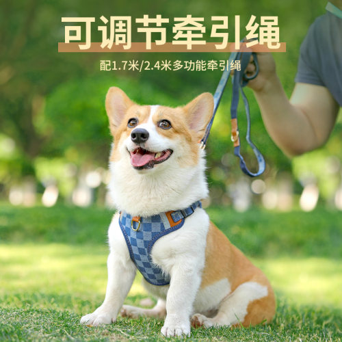 狗狗牵引绳背心式遛狗链子泰迪柯基柴犬中型犬小型犬透气胸背狗绳