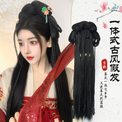 战国袍汉服假发一体式古风假发头饰魏晋风发髻古装假发包马面裙女