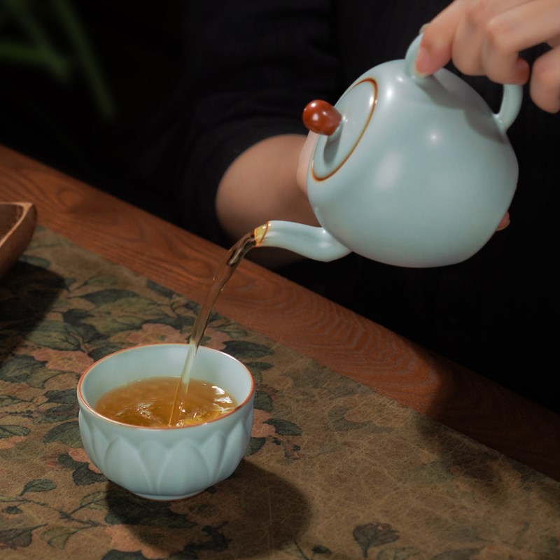 青澹汝窑主人杯单杯茶杯陶瓷手工品茗杯茶盏景德镇汝瓷茶具溪客杯