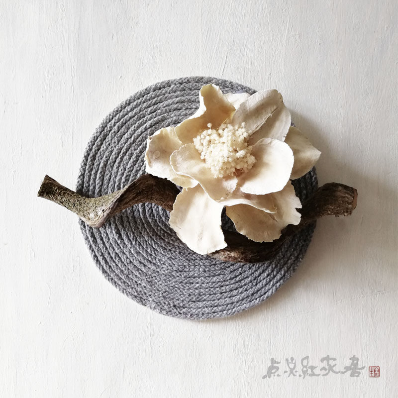 牡丹麻绳圆形装饰画禅意新中式家居壁饰挂件干花玄关墙饰新品包邮