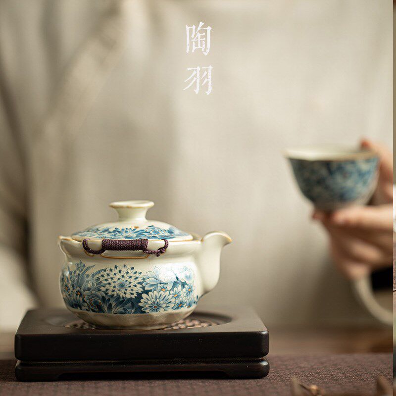 汝窑金万花手抓壶大号盖碗防烫手家用泡茶碗高端功夫茶具泡茶器
