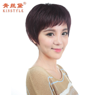 青丝黛真发假发女短发全手织短卷发中老年妈妈假发套逼真自然透气