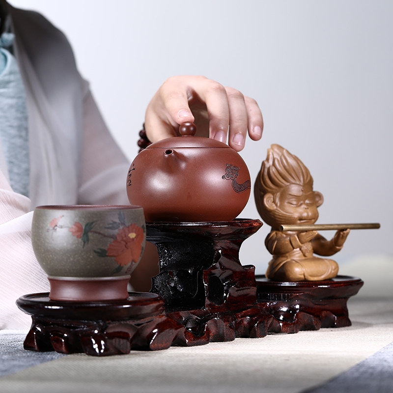 紫砂壶托实木质底座茶道养壶托盘功夫茶具配件手工雕刻摆件博古架