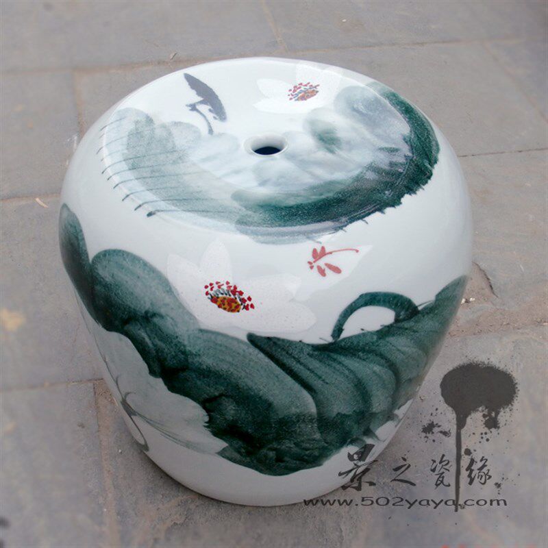 景德镇陶瓷器手绘青花瓷凉凳浴室庭院子室户外阳台凳子防水荷韵