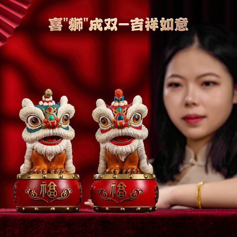 礼师傅国潮醒狮摆件黄铜工艺品家居玄关电视柜办公室装饰乔迁礼品
