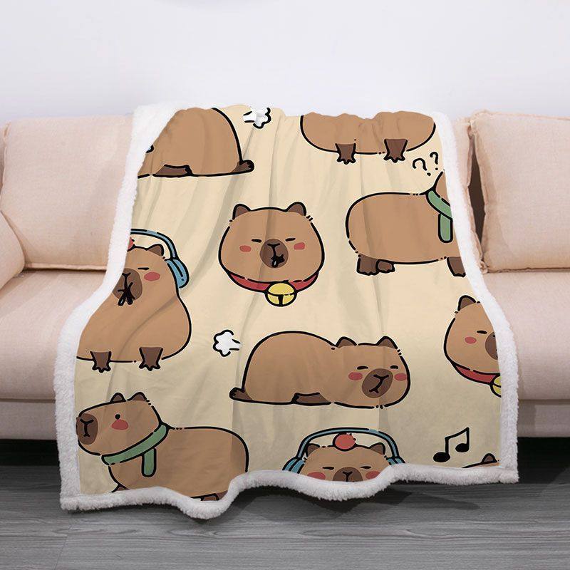 新款加厚双人毛毯幼儿园卡皮巴拉