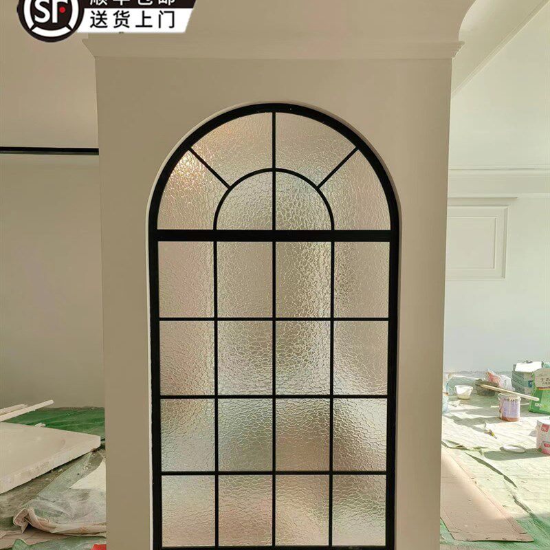 法式玻璃隔断复古奶油风拱形门窗屏风客厅假窗户壁饰玄关遮挡装饰