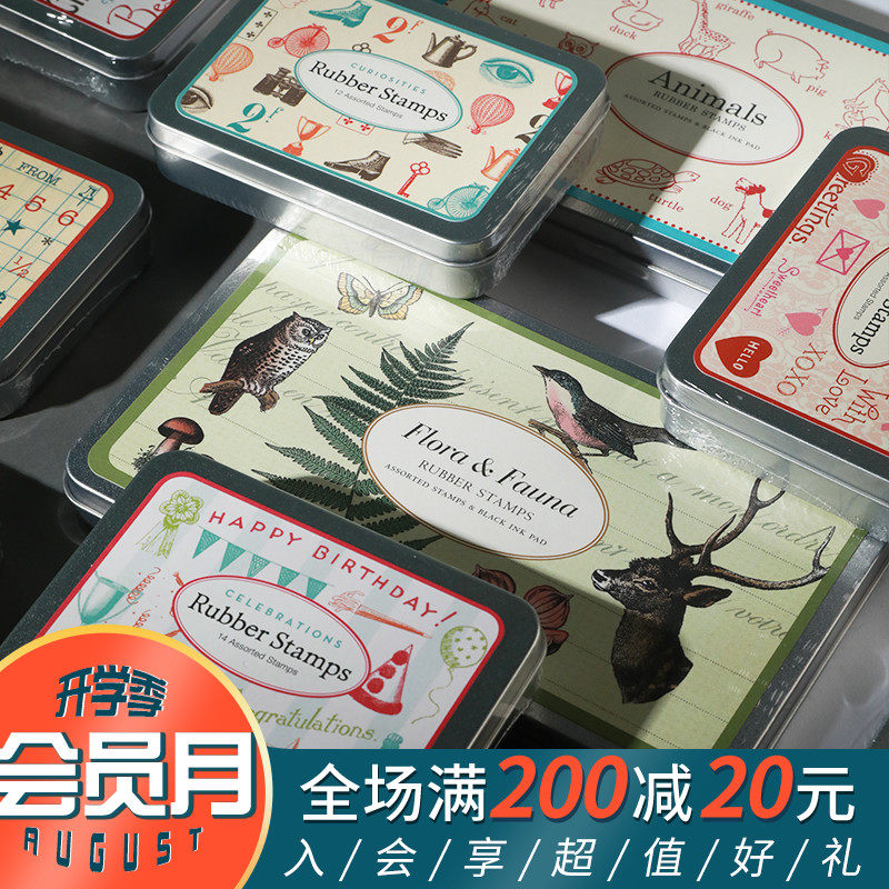 物AVALLINI复古木质手帐邮章铁盒印戳字母动C数字图案铁盒套装