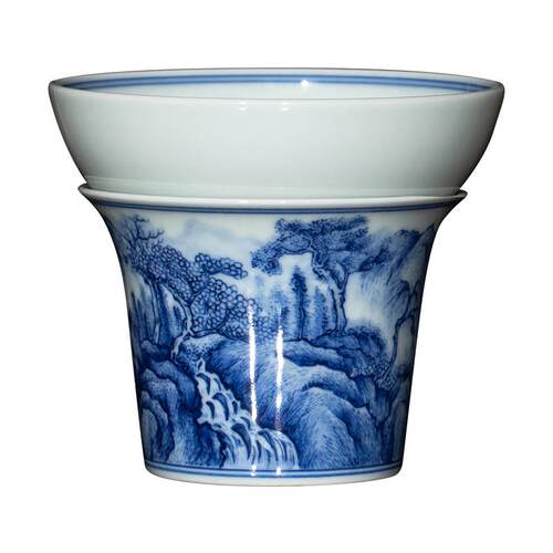 钟家窑陶瓷茶滤景德镇柴窑青花山水过滤茶叶茶漏茶水分离器茶配件