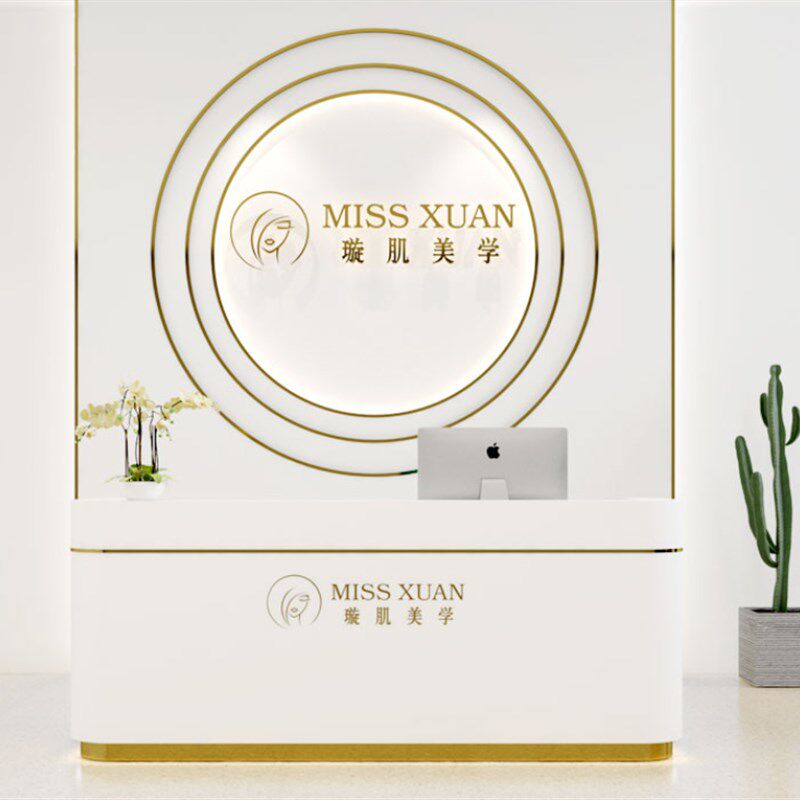 公司办公前台桌烤漆接待台服务收银吧台形象墙免费出具全套效果图