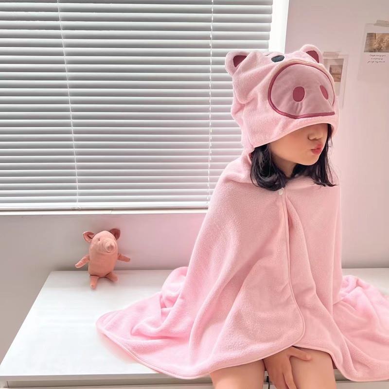 萌趣吸水亲子款浴巾可爱卡通带帽婴儿童宝宝浴袍成人沙滩巾披肩