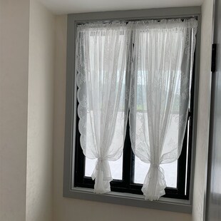 法式蕾丝门帘纱帘自粘入户夏季透光透气薄纱防蚊半帘装饰碎花网纱