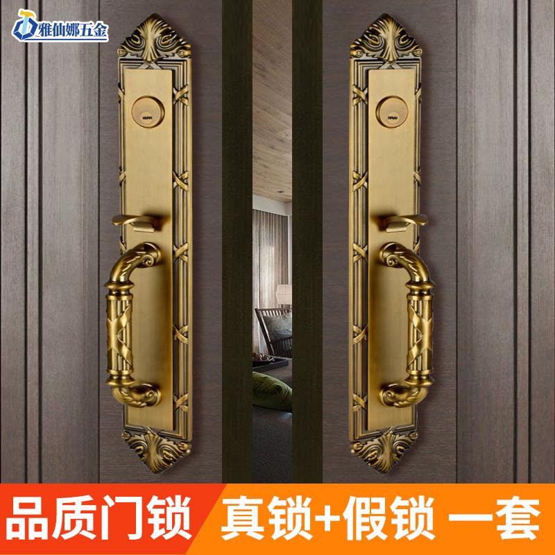 欧式别墅入户门按压防盗锁家用双开大门锁子母门仿古实木门机械锁