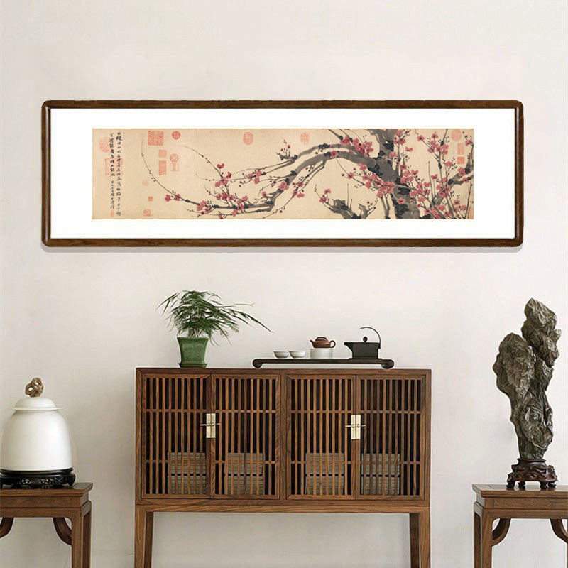梅花挂画水墨画中式客厅沙发背景墙装饰画办公室字画横版茶室壁画