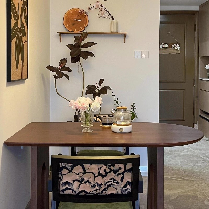 北欧实木岛台餐台设计简约洽谈桌轻奢侘寂风餐桌个性半圆弧工作台