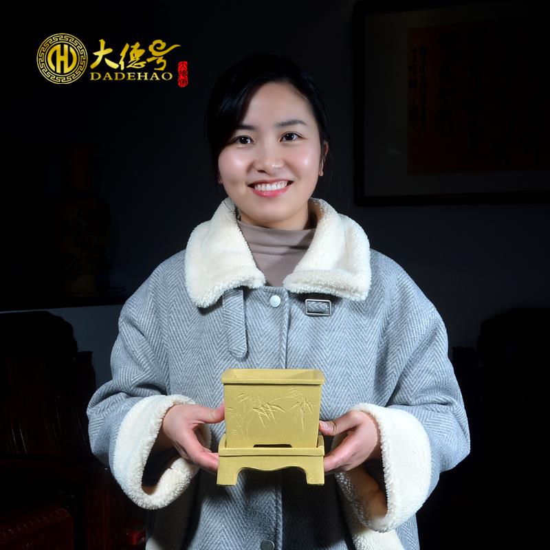 陶瓷紫砂花盆多肉君子兰兰草建兰蝴蝶兰小号带托盘透气创意四方盆