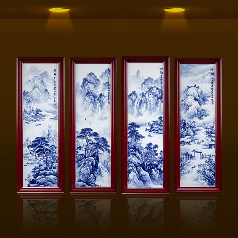 景德镇瓷板画陶瓷手绘装饰画中式客厅沙发背景墙壁画定制挂画竖版