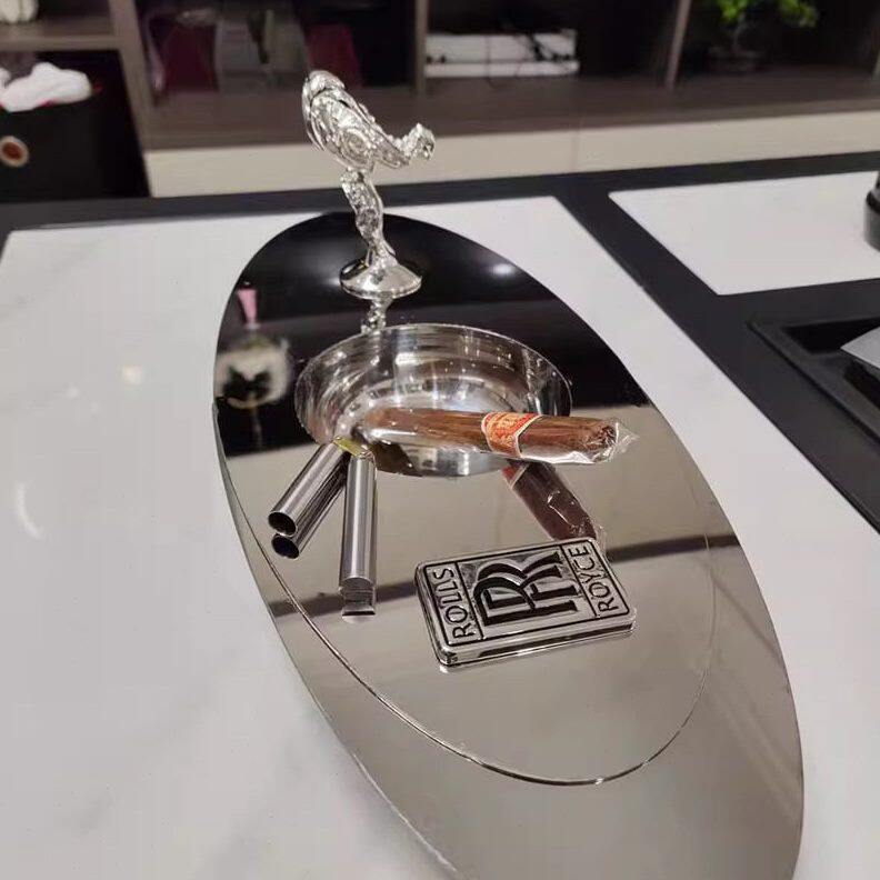 甄选总裁御用超奢华劳斯莱斯不锈钢装饰雪茄烟灰缸置物盘潮流装饰