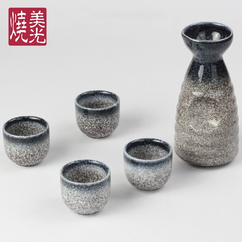 甄选日式餐厅陶瓷酒具礼品一壶四杯套装 清酒酒盅 出口日韩粗陶瓷