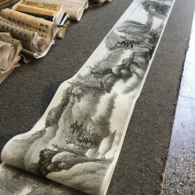 名画复制品龚术山水图卷写意画墨山水画国水艺贤微喷临摹装饰画