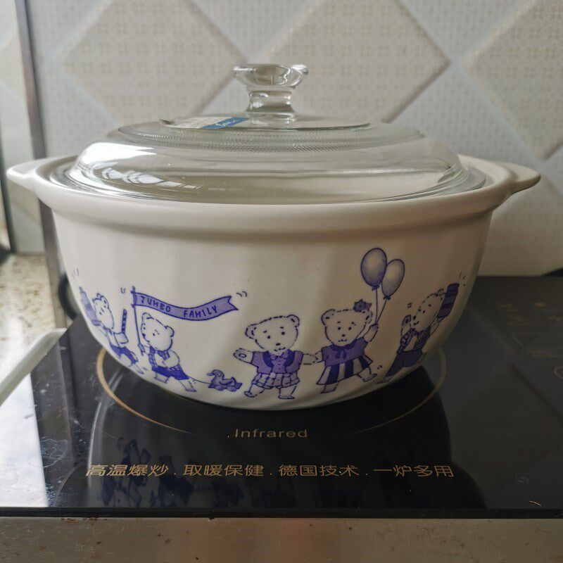 景珍镇小宝耐热陶瓷砂锅煲进口全玻璃盖德熊卡通汤锅宝宝辅食锅煲