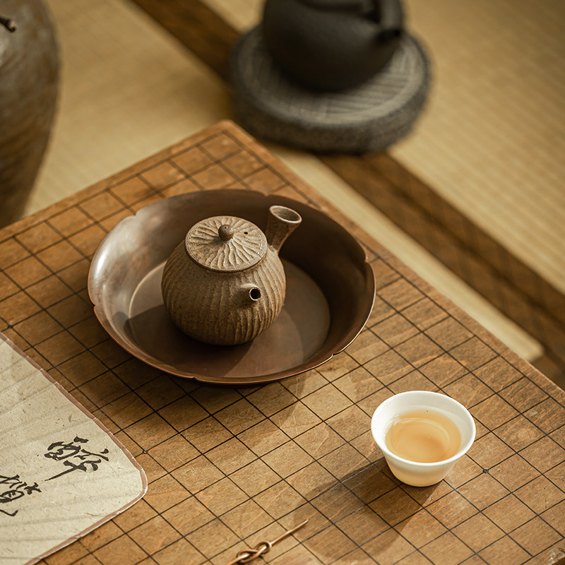 六瓣花复古铜壶承托茶杯托隔热养壶垫茶壶底座壶架干泡台茶具配件