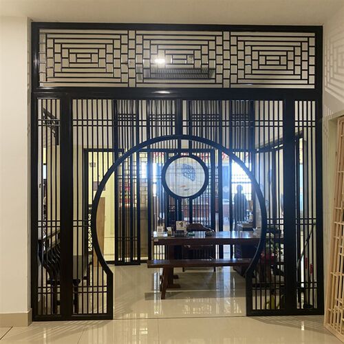 新中式实木仿古花格木格栅客厅月洞门博古架圆门月亮门圆拱门隔断