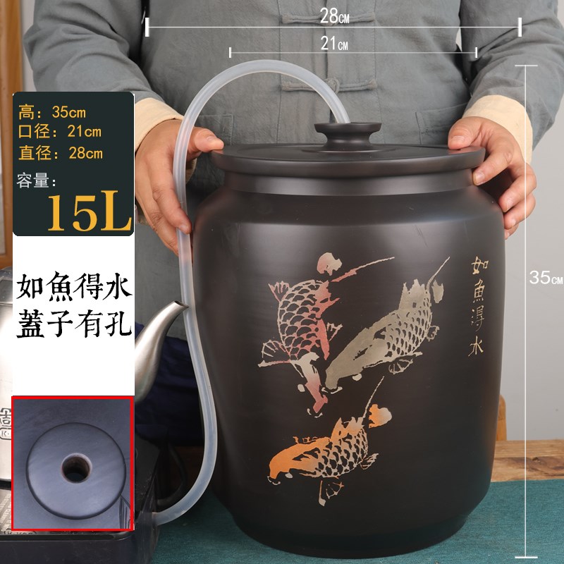 建水紫陶老式陶瓷大水缸家用茶道储水用抽水缸水桶净水桶茶台泡茶