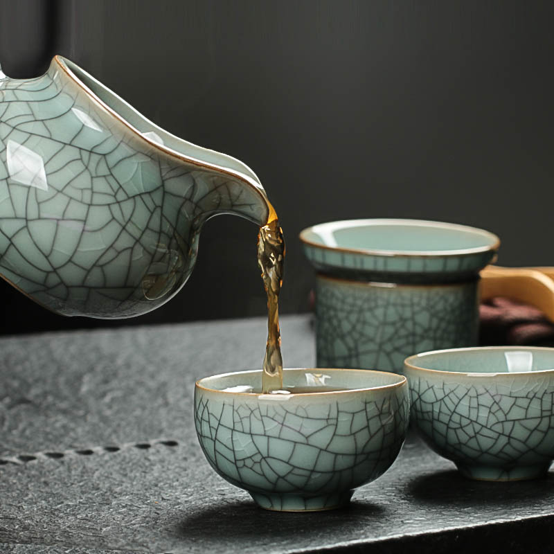 净隐青瓷整套功夫茶具冰裂陶瓷家用室内茶壶茶杯茶海单杯礼盒套装