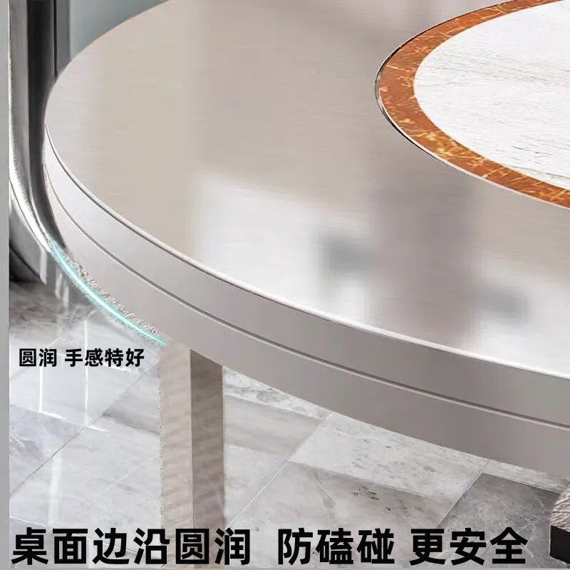 加厚不锈钢桌子折叠圆桌内置转盘家用商用带彩色图转盘餐桌免安装