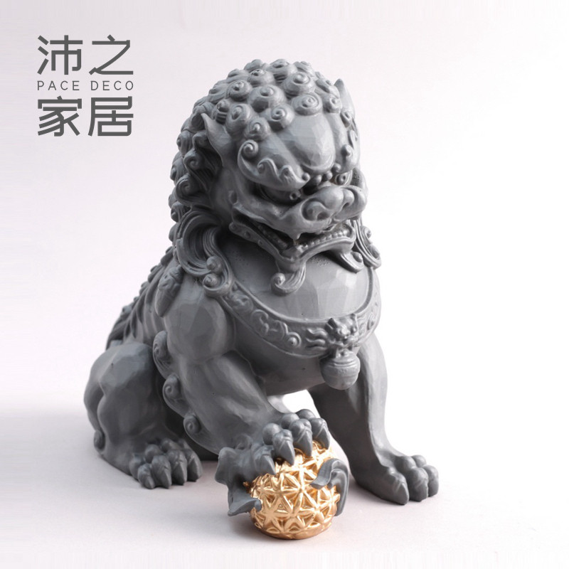 国风文创狮子摆件新中式动物雕塑入户玄关博古架办公区装饰礼品