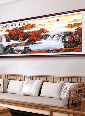 新中式山水画客厅装饰画办公室靠山墙挂画国画鸿运当头茶室墙壁画