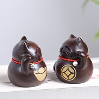 黑檀木招财猫文玩把件木雕送礼把玩件书柜小摆件