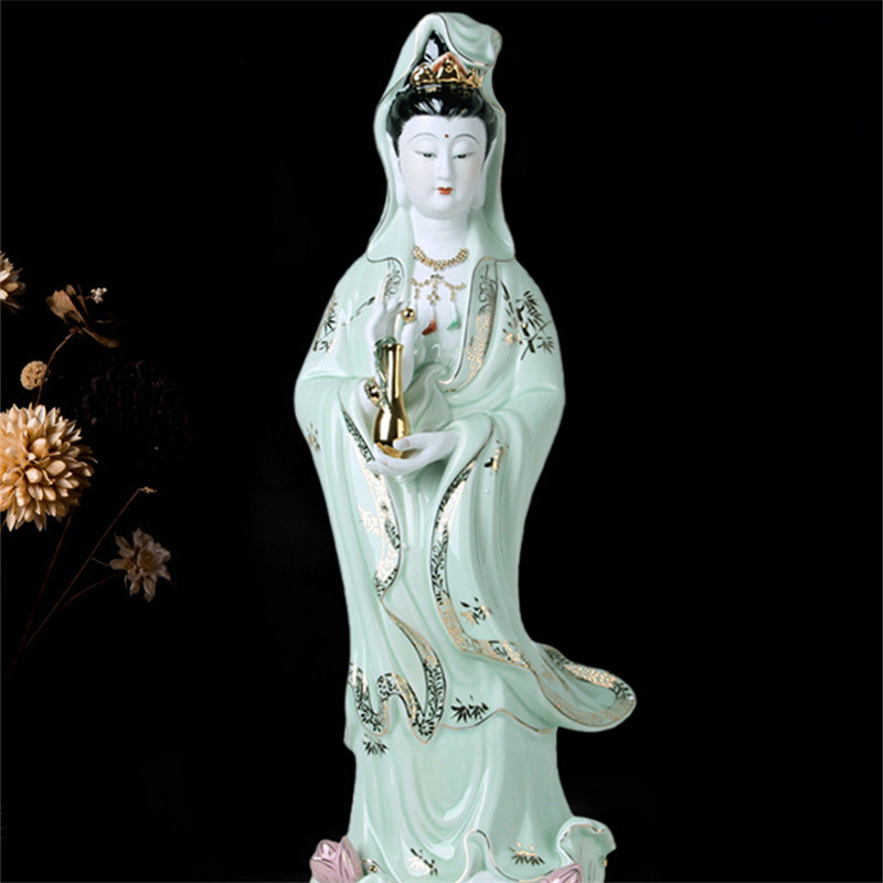 陶瓷自在观音菩萨佛像禅意摆件家居客厅招财送子观世音供奉工艺品