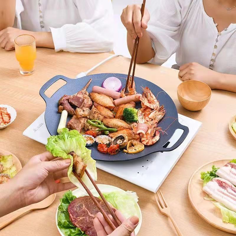 不沾韩式多功能户外野营烤肉盘烧烤炉板烧烤肉锅不粘牛排锅煎饼锅