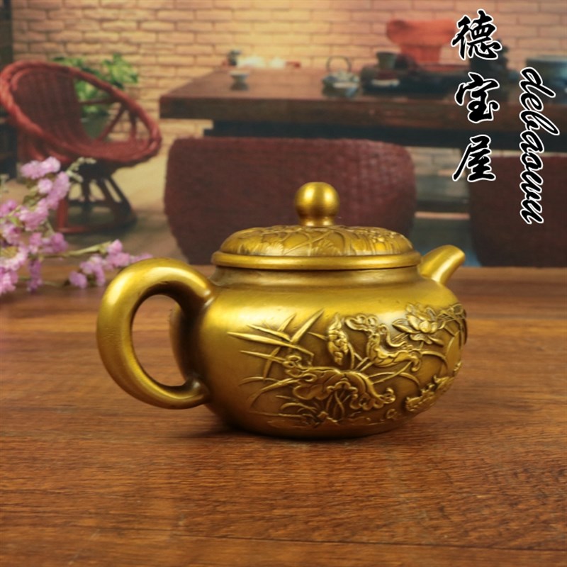 铜壶纯铜百年好合壶复古壶家用摆件泡茶壶工艺品家居摆件创意小号