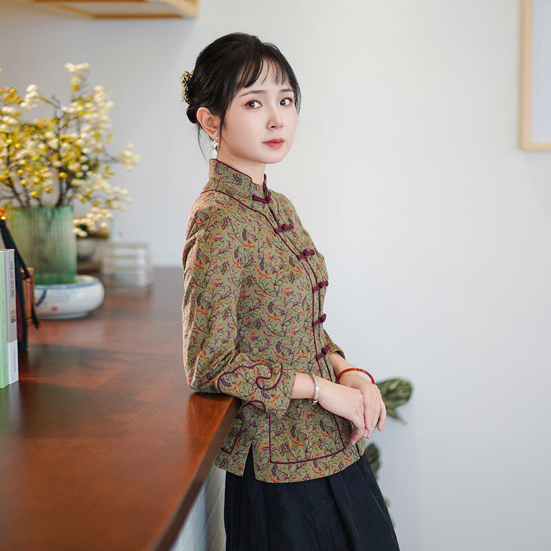 筠雅春季新款中国风唐装上衣女修身显瘦气质国风新中式女装24J157