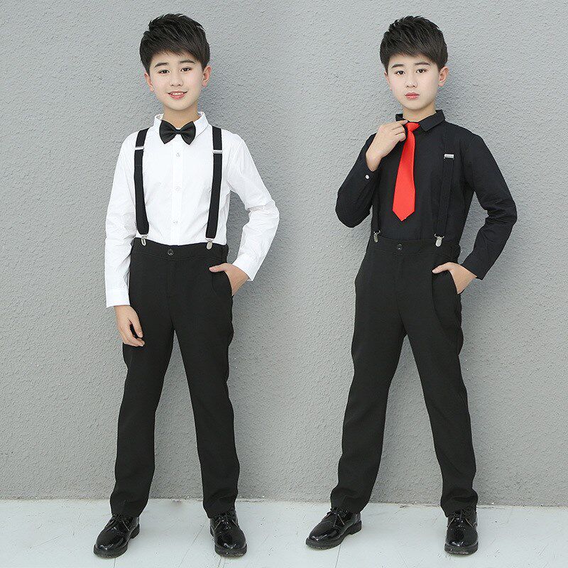 儿童红色长袖衬衫加绒中大童学校合唱演出服套装男童白衬衣长袖