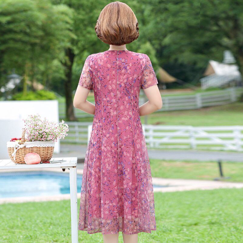 中年妈妈夏装连衣裙2024新款40岁50高贵中老年女装雪纺洋气质裙子