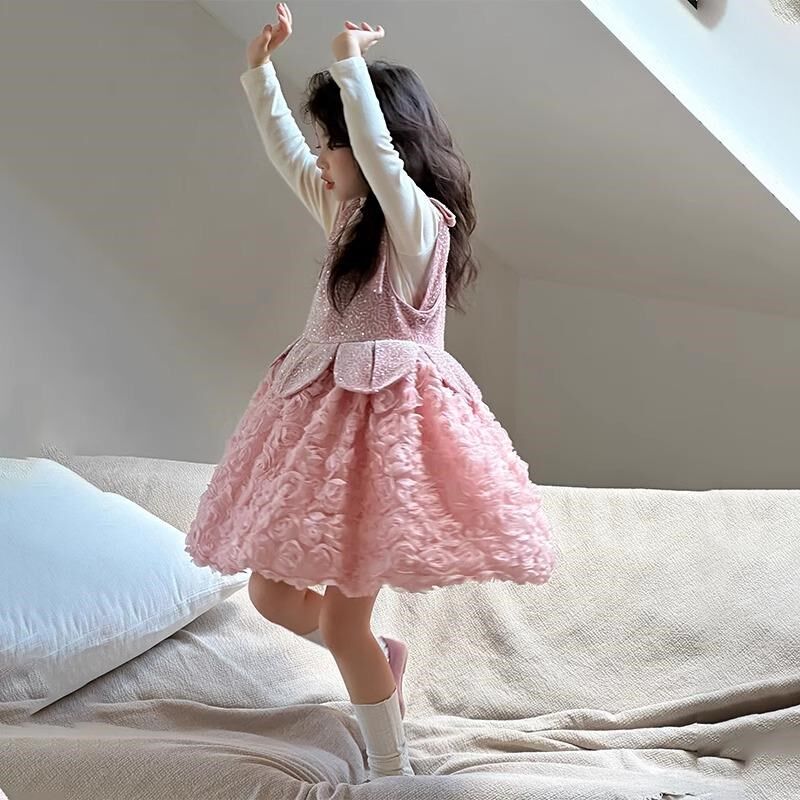 女童公主裙新款儿童甜美花苞连衣裙小女孩高定生日花童礼服蛋糕裙
