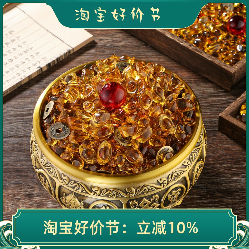 大号有求必应黄铜聚宝盆摆件复古八宝缸水晶元宝客厅装饰开业礼品