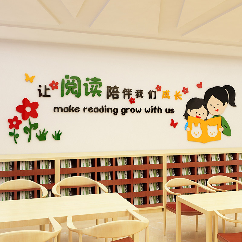幼儿园读书区文化墙阅览室绘本馆装饰环创墙贴班级图书角教室布置