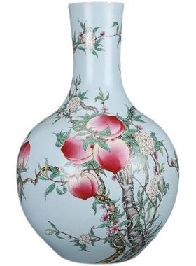 花瓶清雍正瓷器粉彩九桃天球瓶仿古瓷器古董古玩老货收藏陶瓷花瓶