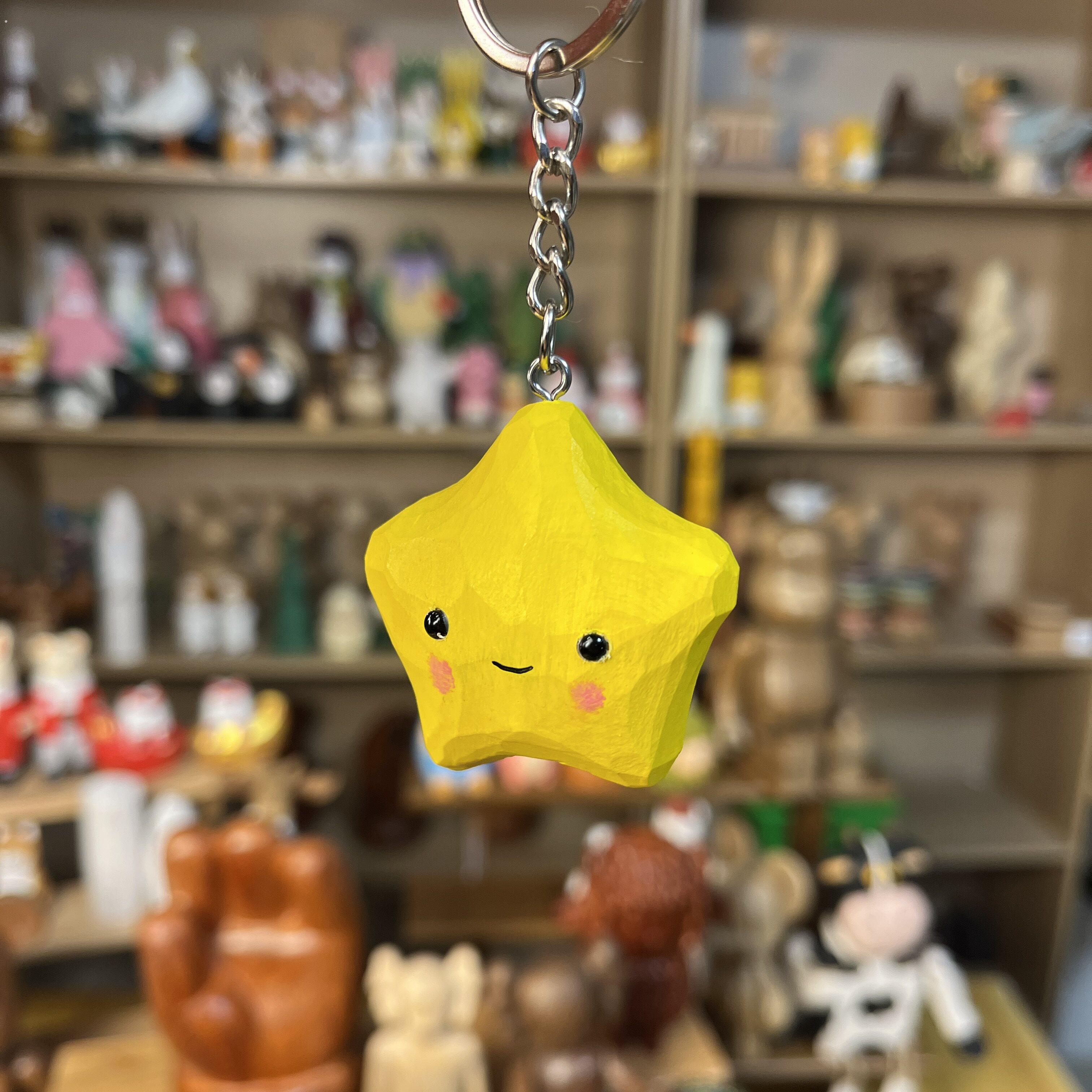 幸运星纯手工木雕钥匙扣挂坠装饰寓意可爱礼物