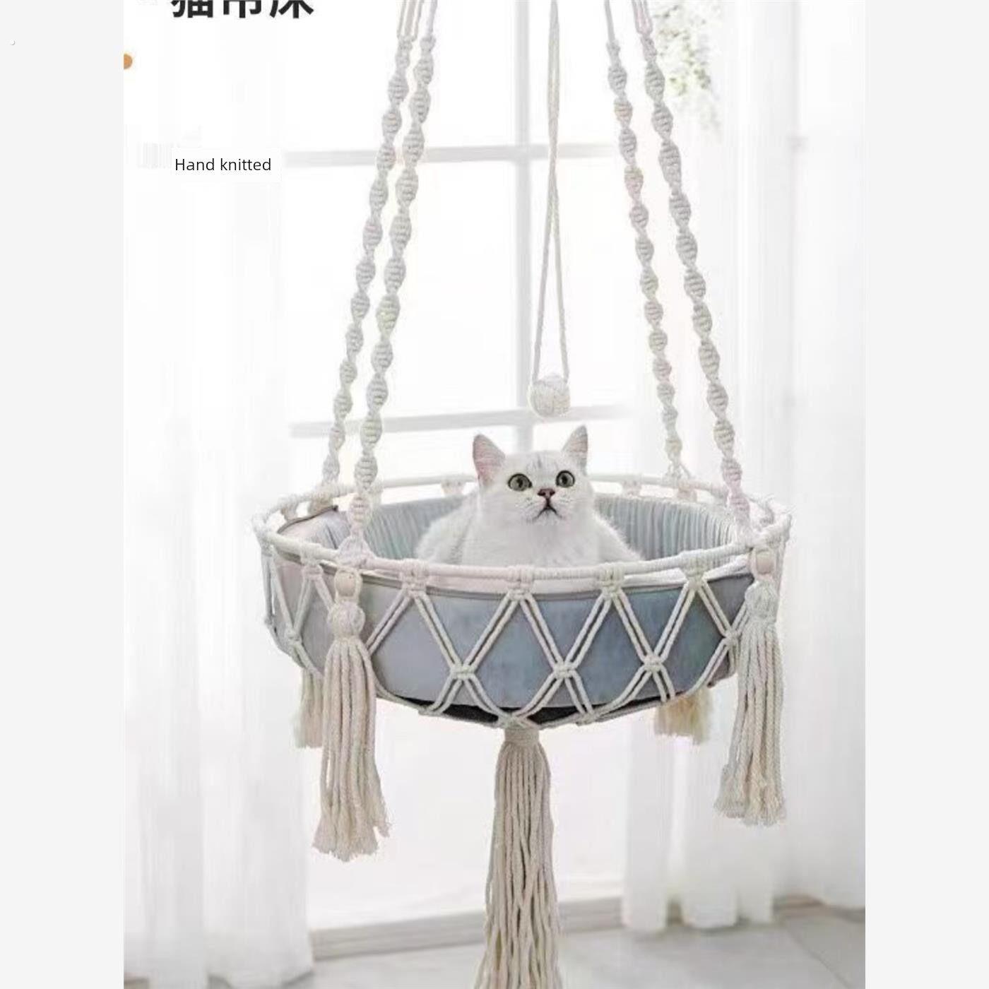 吊床猫窝纯手工编织猫窝吊床篮子家庭宠物挂篮子狗和猫笼子摇摆网