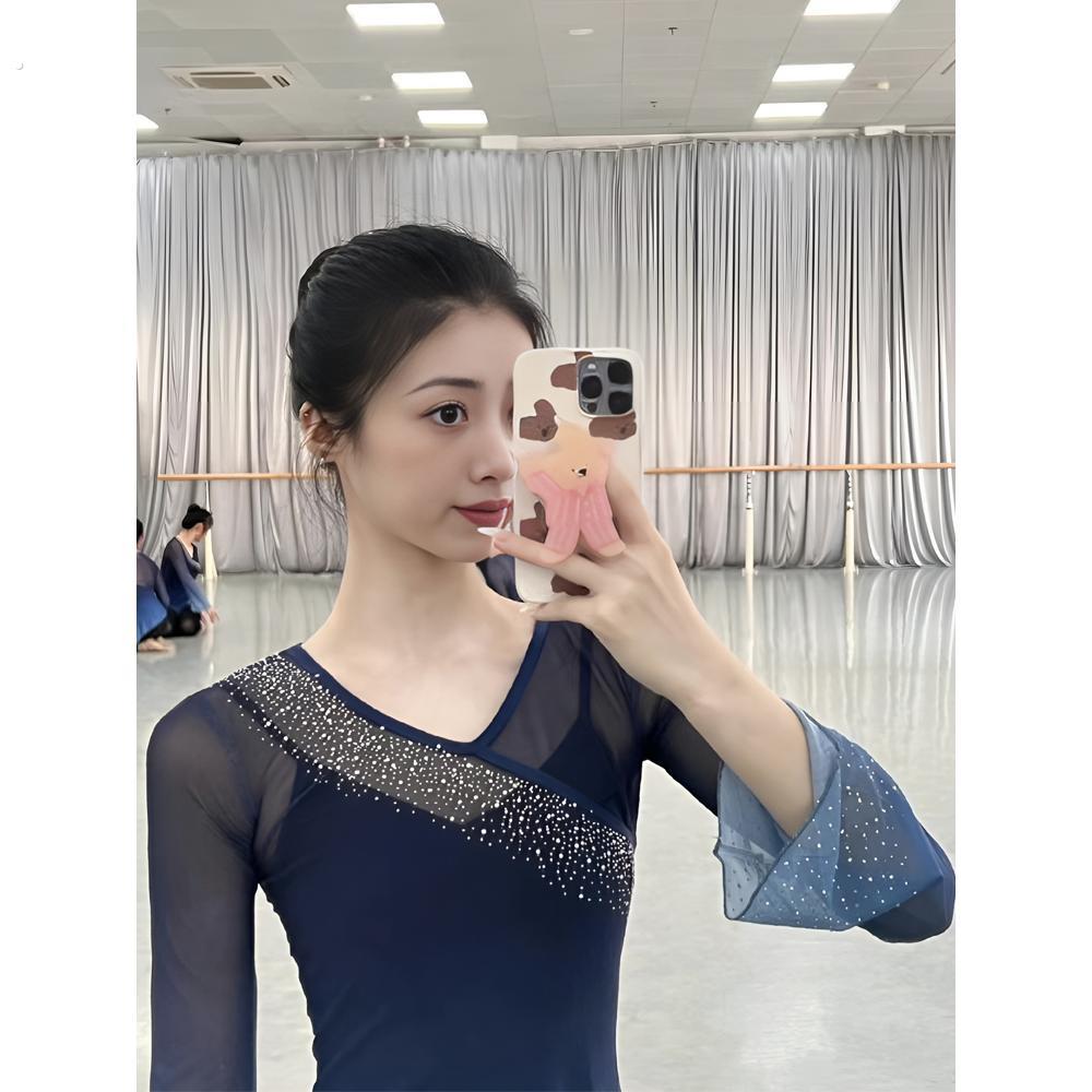 古典舞纱衣舞蹈服身韵练功服女修身上衣飘逸加钻艺考基训班服纱衣