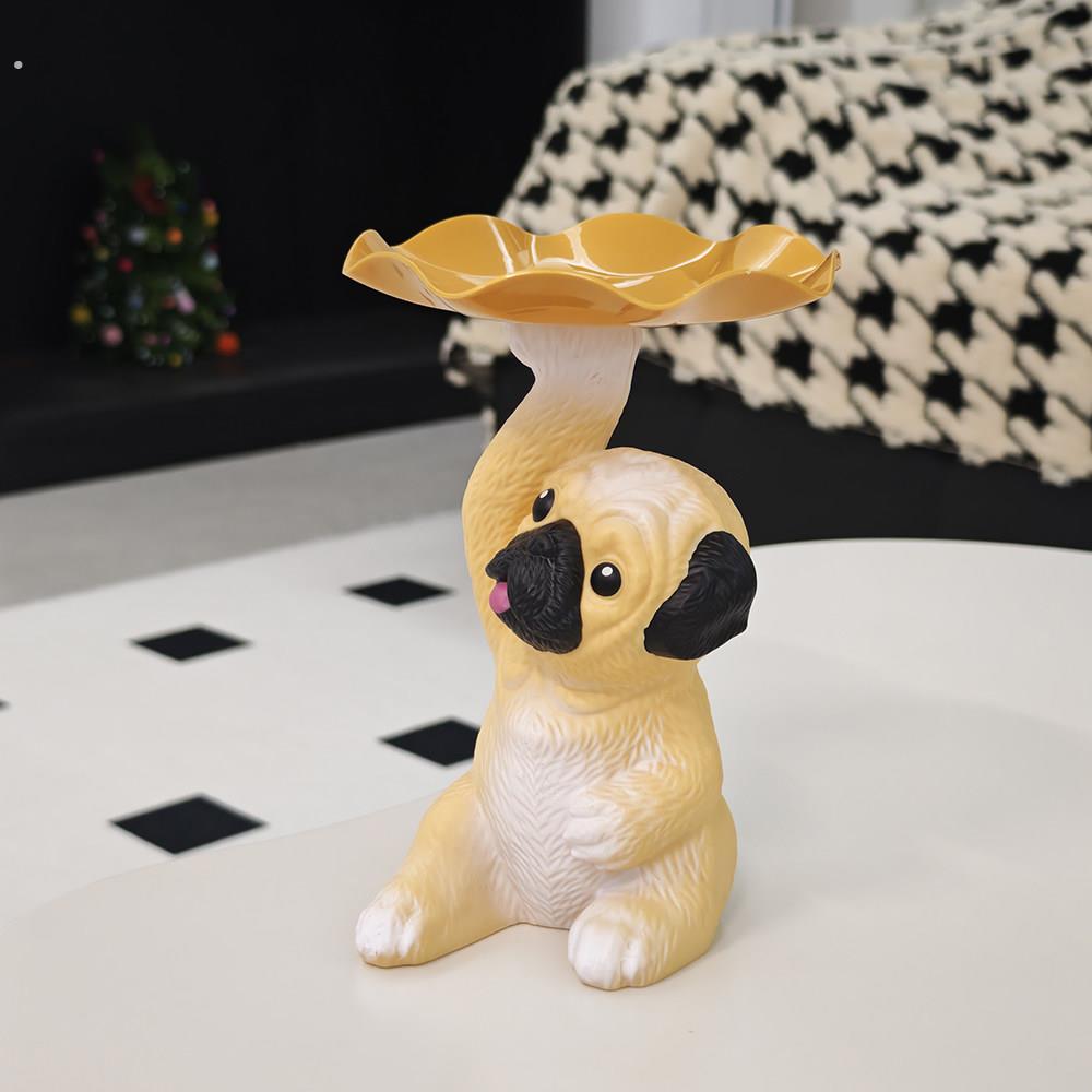 巴哥犬创意摆件入户玄关装饰品客厅桌面乔迁礼品钥匙收纳托盘
